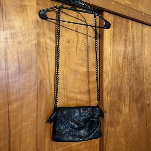 Maxon Collection Italian Leather Crossbody Bag Pebbled Black Chain Strap